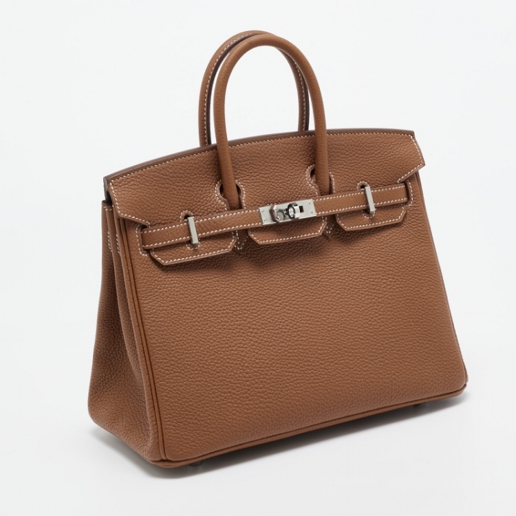 Pre Owned Hermes Gold Togo Leather Palladium Finish Birkin 25 Bag