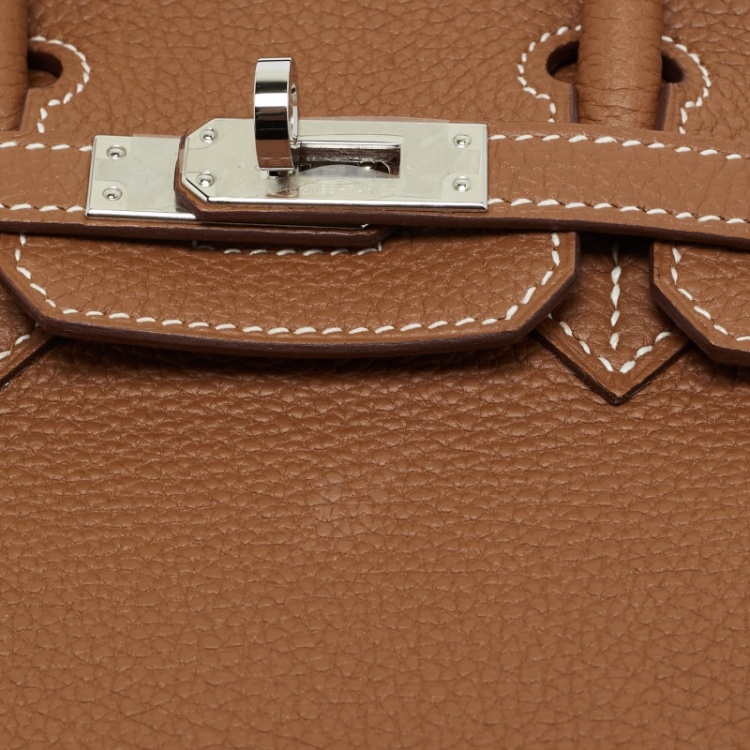Pre Owned Hermes Gold Togo Leather Palladium Finish Birkin 25 Bag