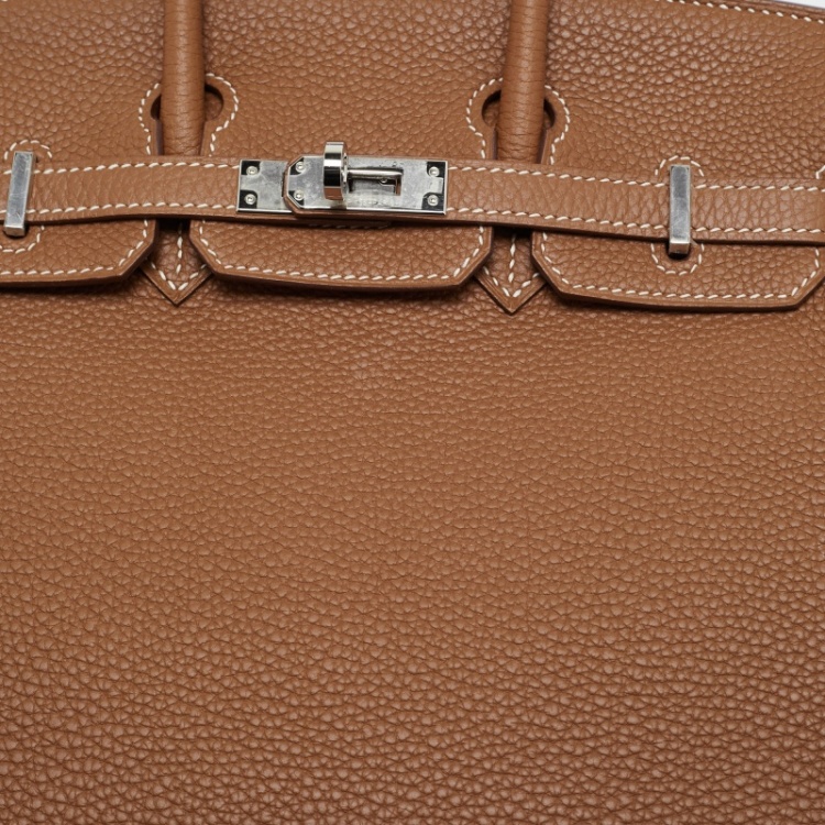 Pre Owned Hermes Gold Togo Leather Palladium Finish Birkin 25 Bag