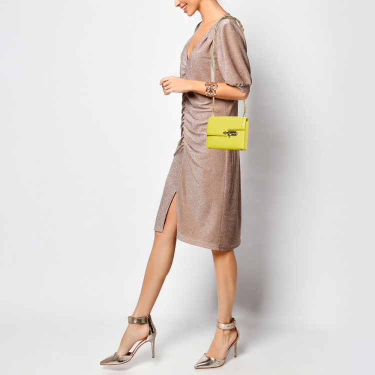 مملوكة مسبقًا Hermes Jaune Citron Chevre Mysore Leather Mini Verrou Bag