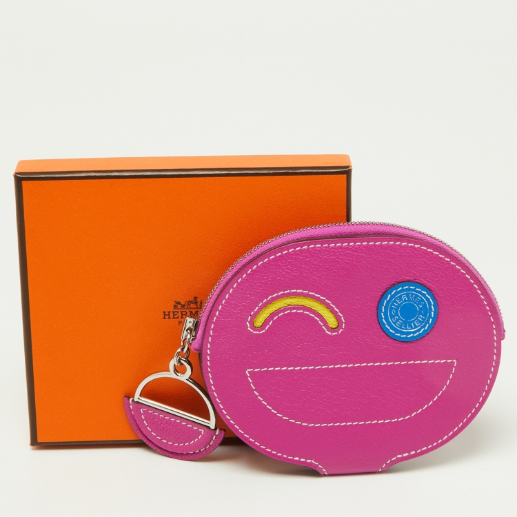 Pre Owned Hermès Magnolia/Jaune Citron/Bleu Hydra Chevre Leather In-The-Loop Wink Card Holder