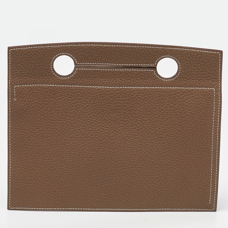 Pre Owned Hermes Etoupe Togo Leather Backpocket Pouch