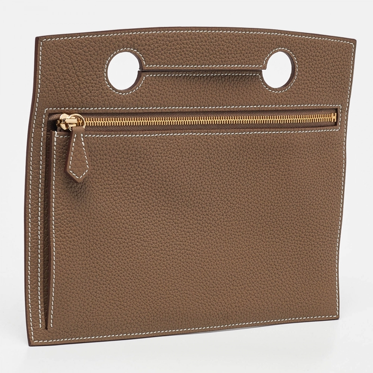 Pre Owned Hermes Etoupe Togo Leather Backpocket Pouch