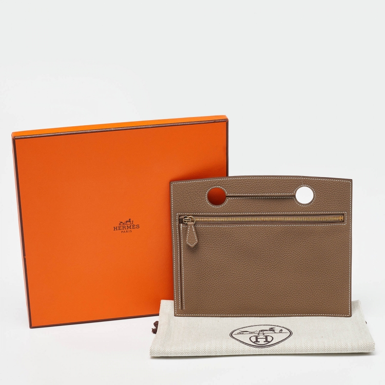 Pre Owned Hermes Etoupe Togo Leather Backpocket Pouch
