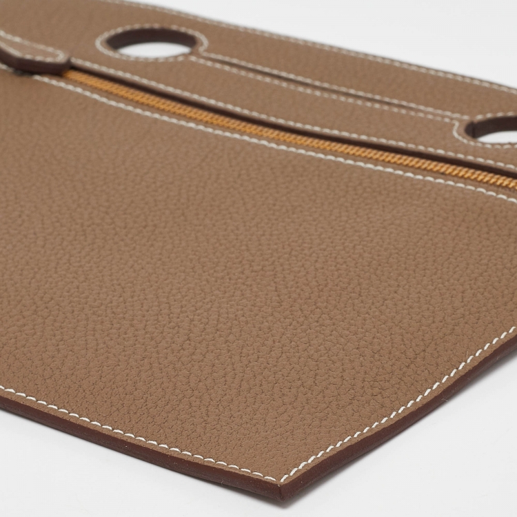 Pre Owned Hermes Etoupe Togo Leather Backpocket Pouch