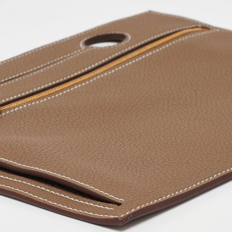Pre Owned Hermes Etoupe Togo Leather Backpocket Pouch