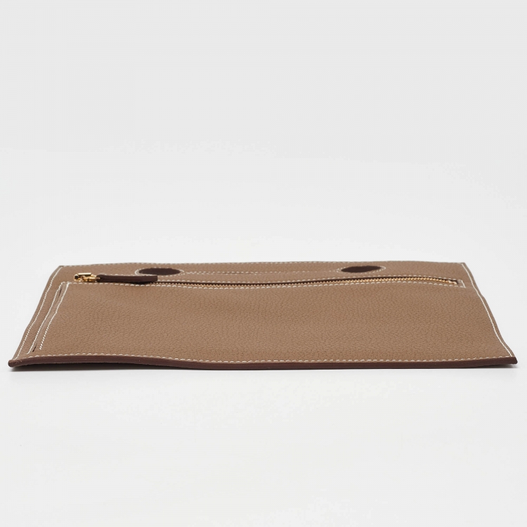Pre Owned Hermes Etoupe Togo Leather Backpocket Pouch