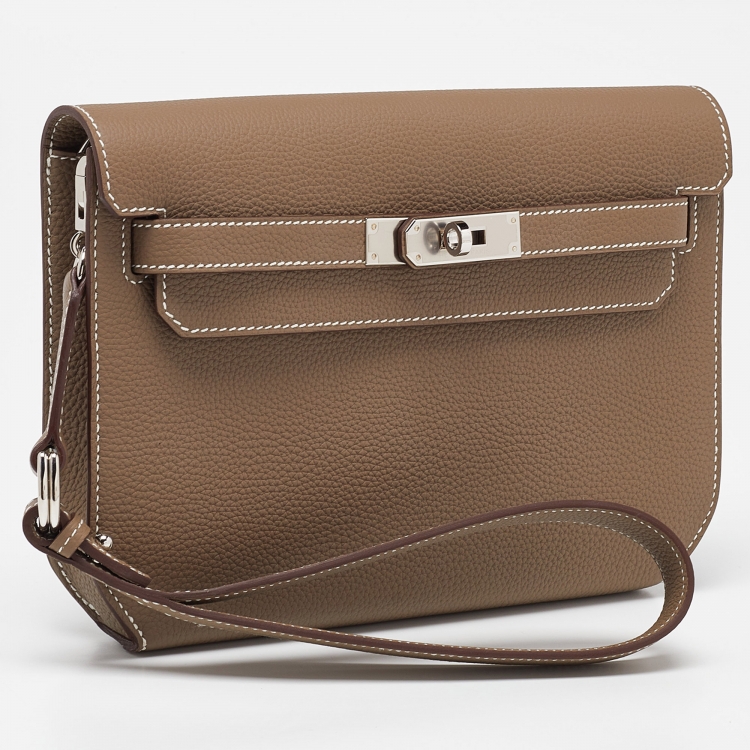 Pre Owned Hermès Etoupe Togo Leather Kelly Depeches 25 Pouch