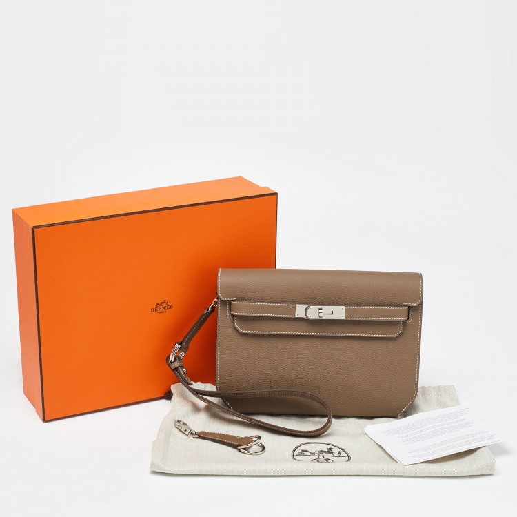 Pre Owned Hermès Etoupe Togo Leather Kelly Depeches 25 Pouch