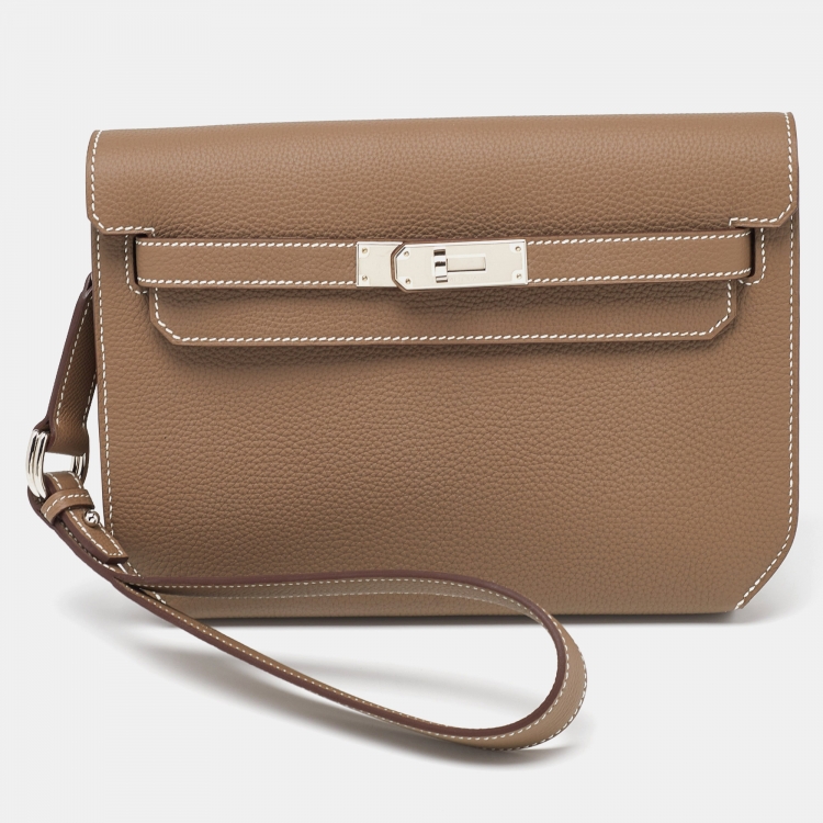 Pre Owned Hermès Etoupe Togo Leather Kelly Depeches 25 Pouch