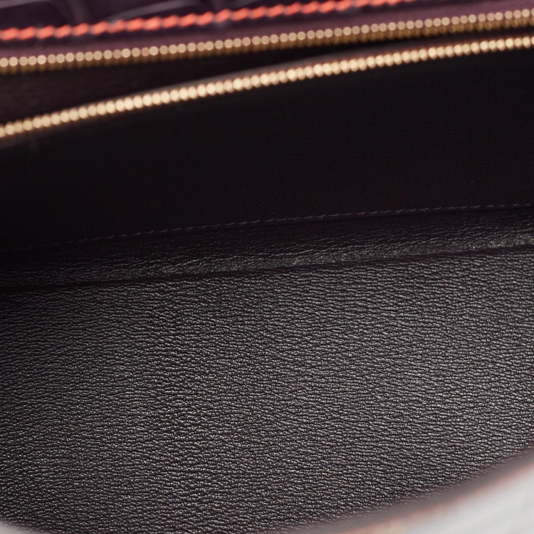 Pre Owned Hermès Orange Poppy/Amethyst Alligator Gold Finish Made To Order Kelly Retourne 25 Bag