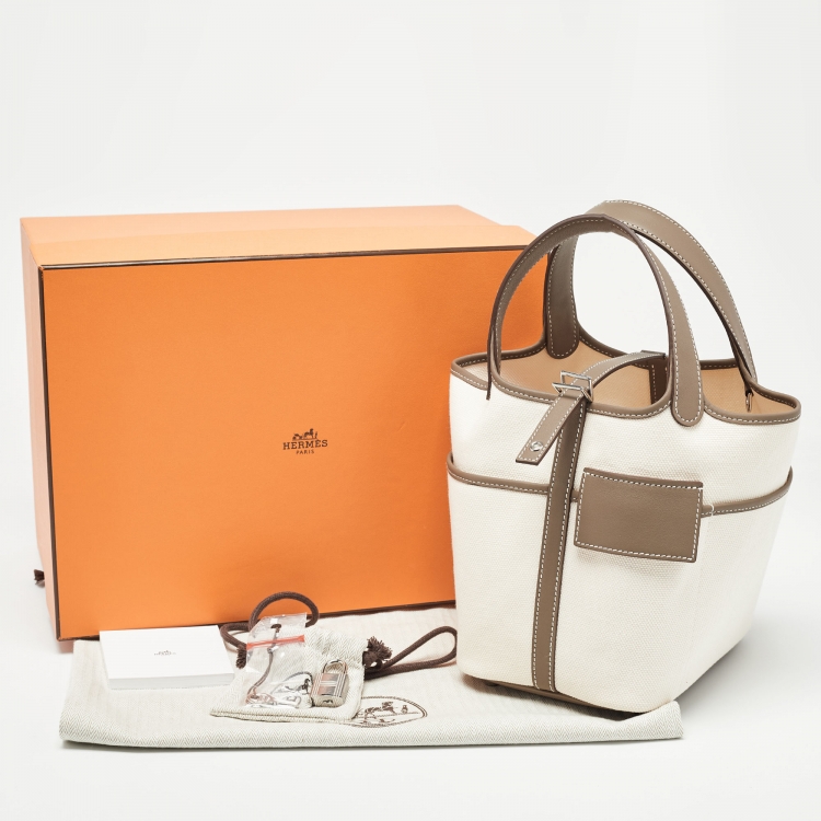 Pre Owned Hermès Ecro/Etoupe Toile and and Swift Leather Cargo Picotin Lock 18 Bag