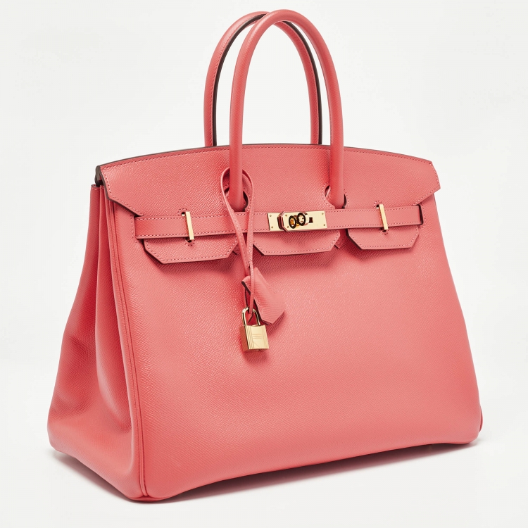 Pre Owned Hermès Rose Jaipur Epsom Leather Gold Finish Birkin 35 Bag