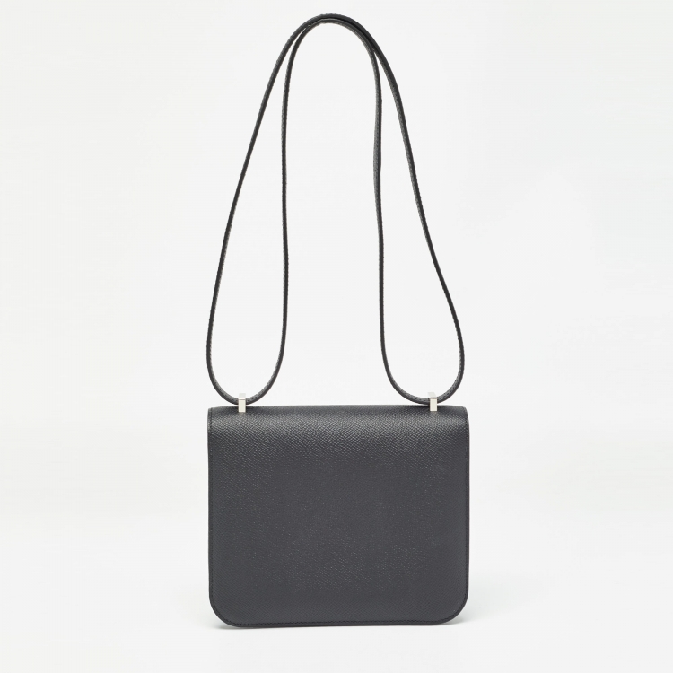 Pre Owned Hermès Black Epsom Leather Palladium Finish Constance III Mini Bag