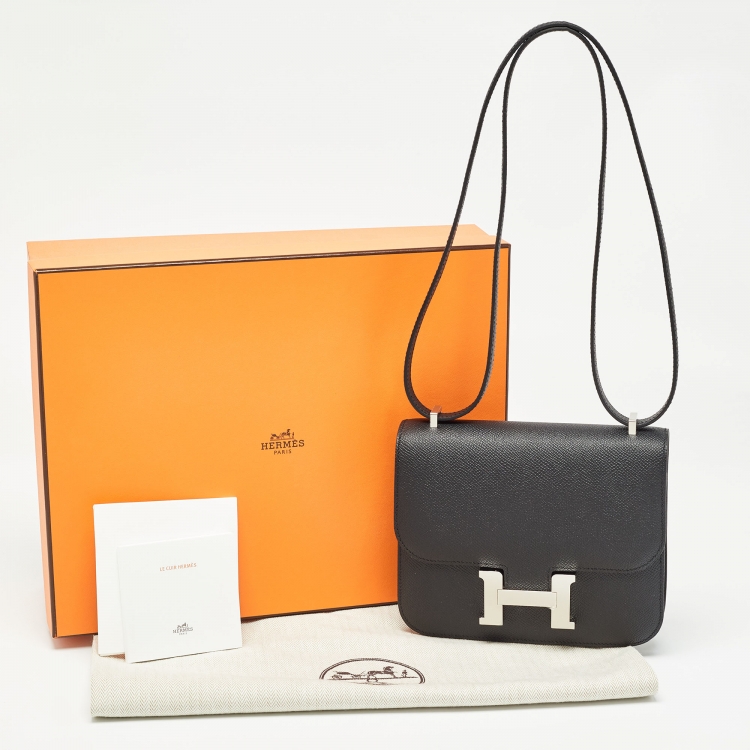 Pre Owned Hermès Black Epsom Leather Palladium Finish Constance III Mini Bag