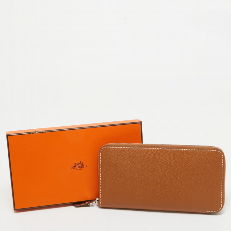 Pre Owned Hermes Gold Epsom Leather Silk'In Classique Long Wallet