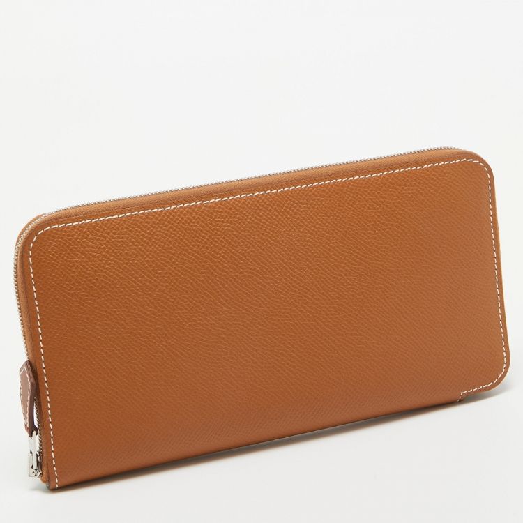 Pre Owned Hermes Gold Epsom Leather Silk'In Classique Long Wallet