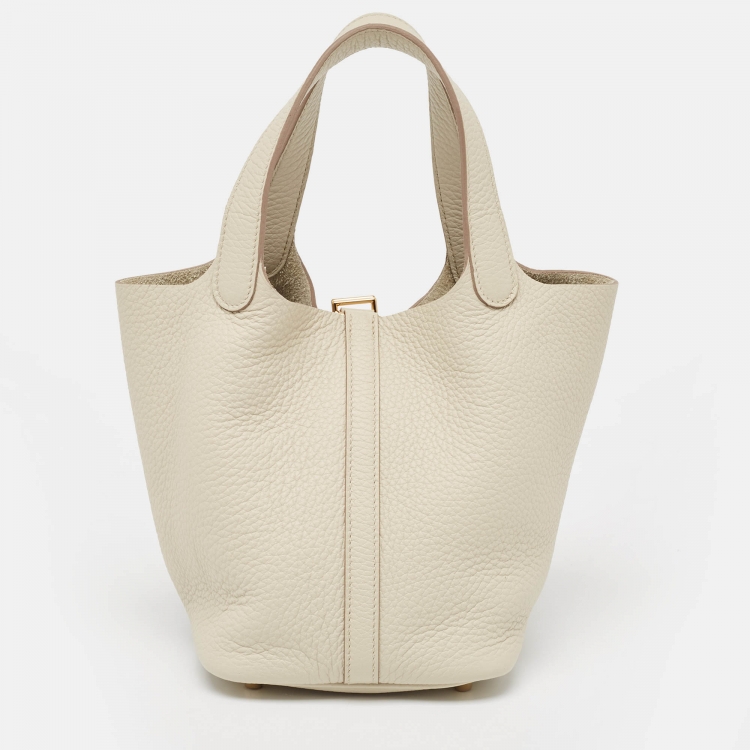 Pre Owned Hermès Gris Neve Taurillon Clemence Leather Picotin Lock 18 Bag