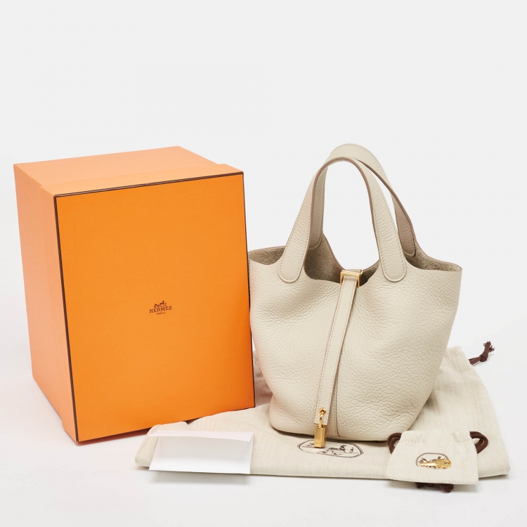 Pre Owned Hermès Gris Neve Taurillon Clemence Leather Picotin Lock 18 Bag