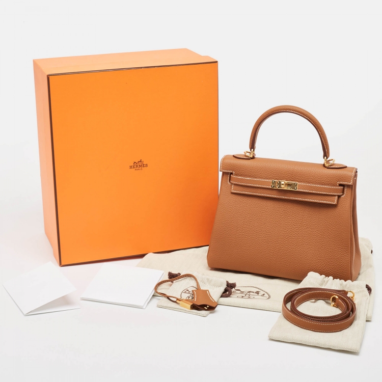 Pre Owned Hermès Gold Togo Leather Gold Finish Kelly Retourne 25 Bag