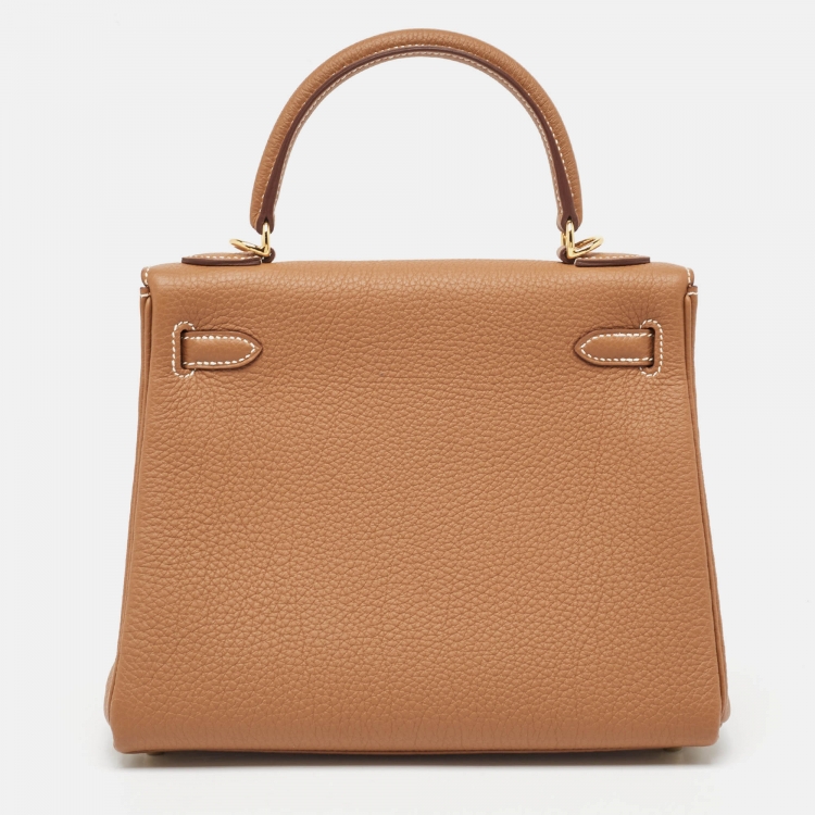 Pre Owned Hermès Gold Togo Leather Gold Finish Kelly Retourne 25 Bag