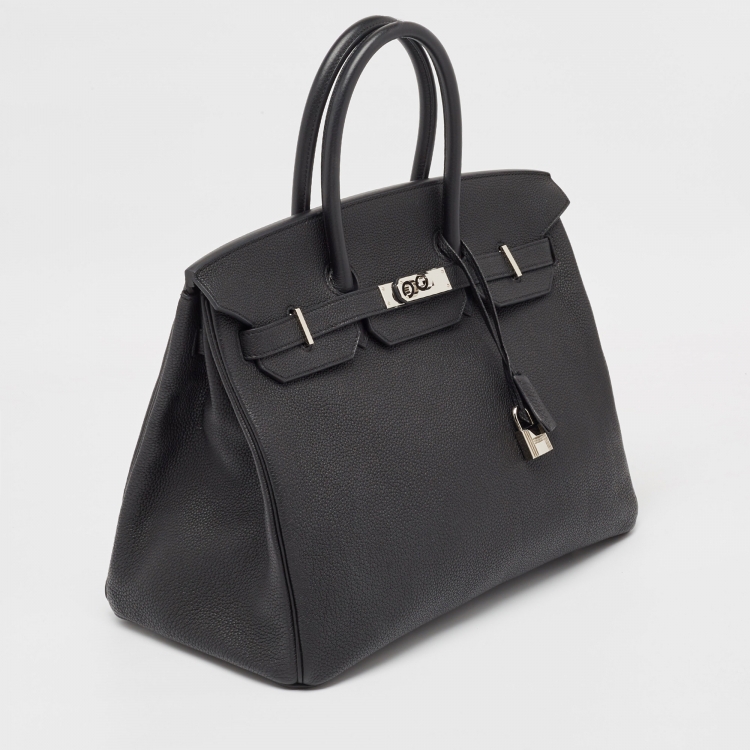 Pre Owned Hermès Noir Togo Leather Palladium Finish Birkin 35 Bag