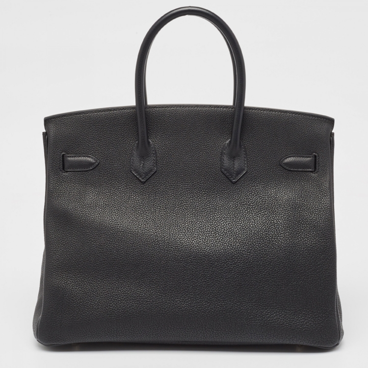 Pre Owned Hermès Noir Togo Leather Palladium Finish Birkin 35 Bag