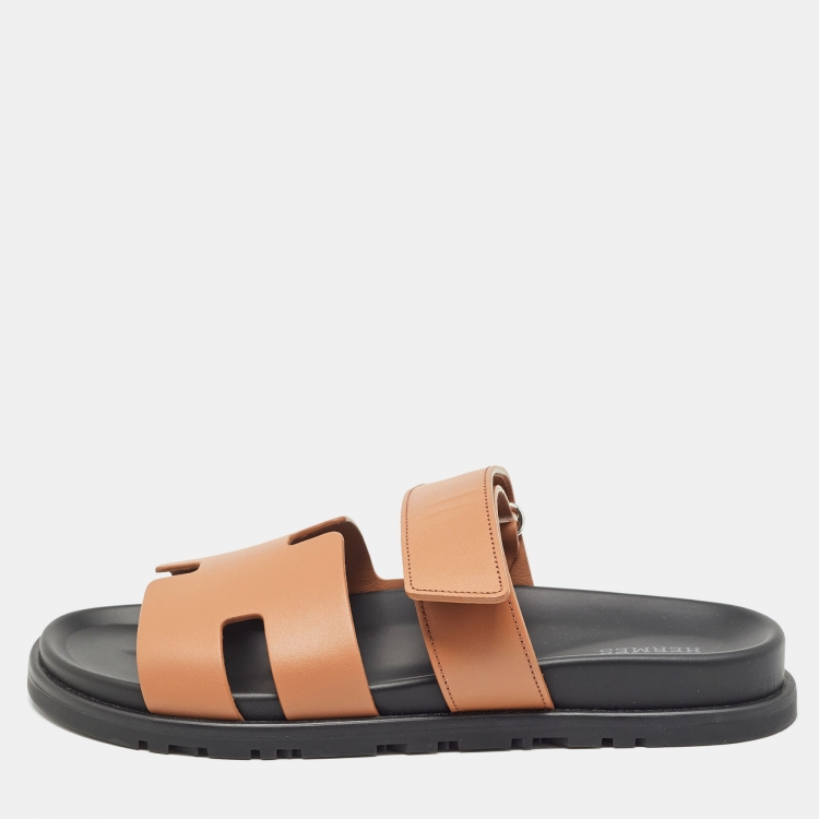 Pre Owned Hermes Brown Leather Chypre Sandals Size 40