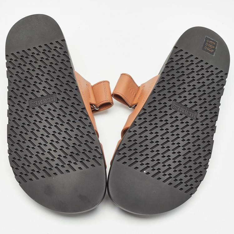 Pre Owned Hermes Brown Leather Chypre Sandals Size 40