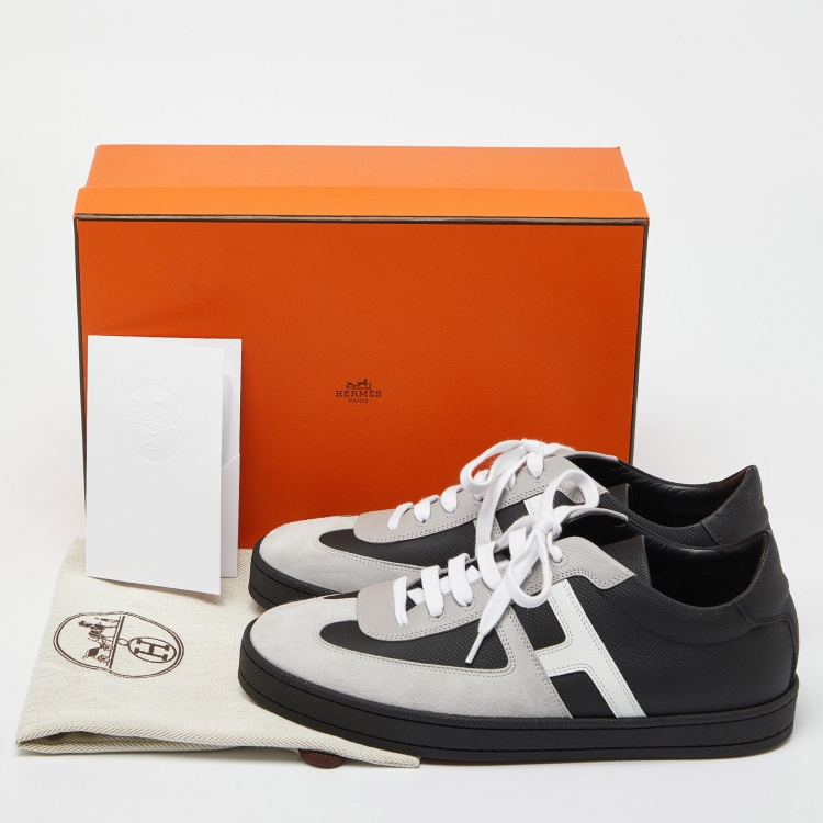 Pre Owned Hermes Black/Grey Suede and Leather Boomerang Low Top Sneakers Size 40