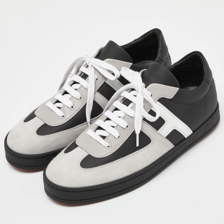 Pre Owned Hermes Black/Grey Suede and Leather Boomerang Low Top Sneakers Size 40