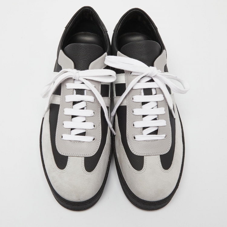 Pre Owned Hermes Black/Grey Suede and Leather Boomerang Low Top Sneakers Size 40