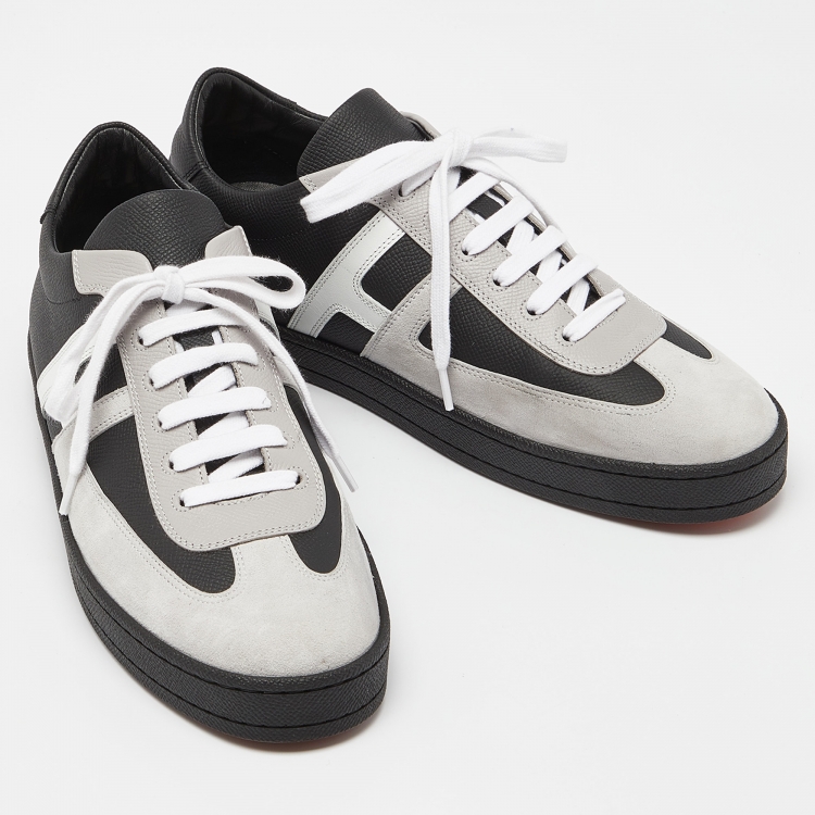 Pre Owned Hermes Black/Grey Suede and Leather Boomerang Low Top Sneakers Size 40