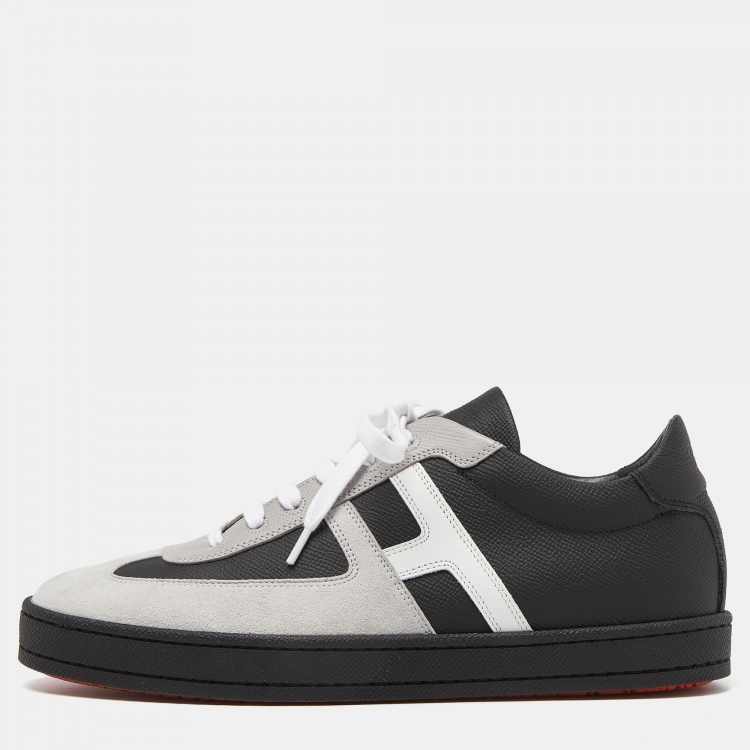 Pre Owned Hermes Black/Grey Suede and Leather Boomerang Low Top Sneakers Size 40