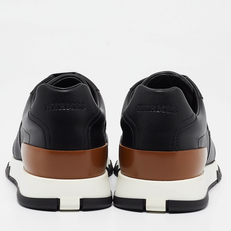 Pre Owned Hermès Black/Brown Leather Trail Sneakers Size 38