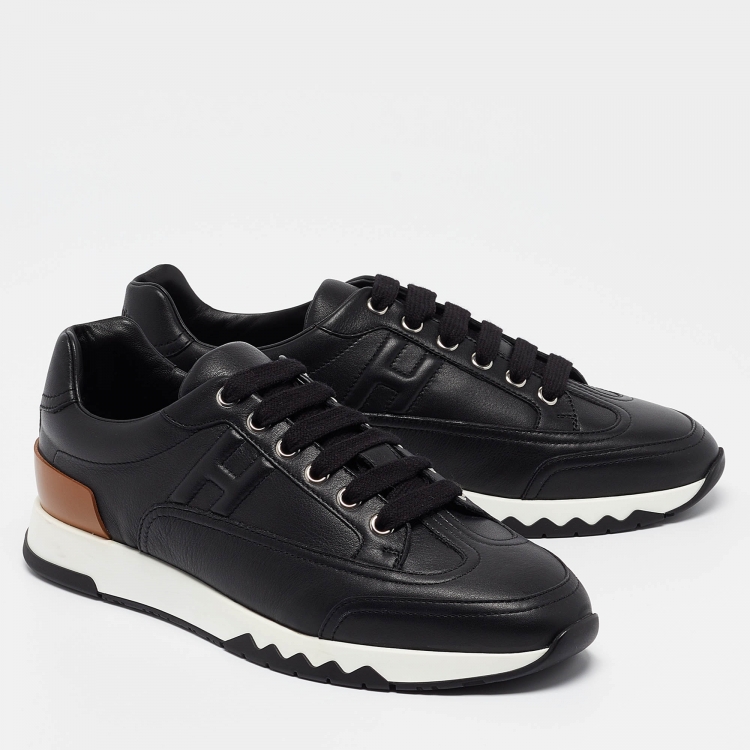 Pre Owned Hermès Black/Brown Leather Trail Sneakers Size 38