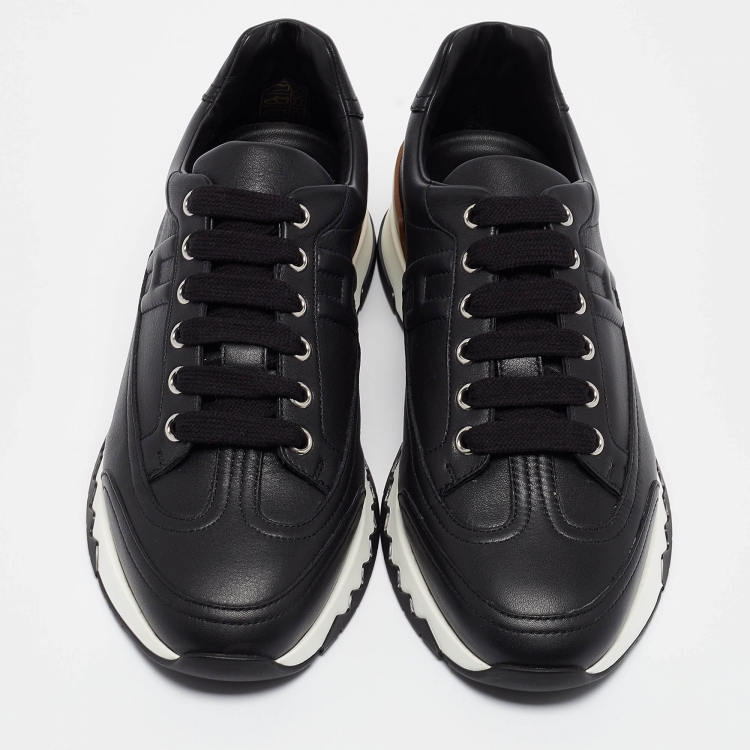 Pre Owned Hermès Black/Brown Leather Trail Sneakers Size 38