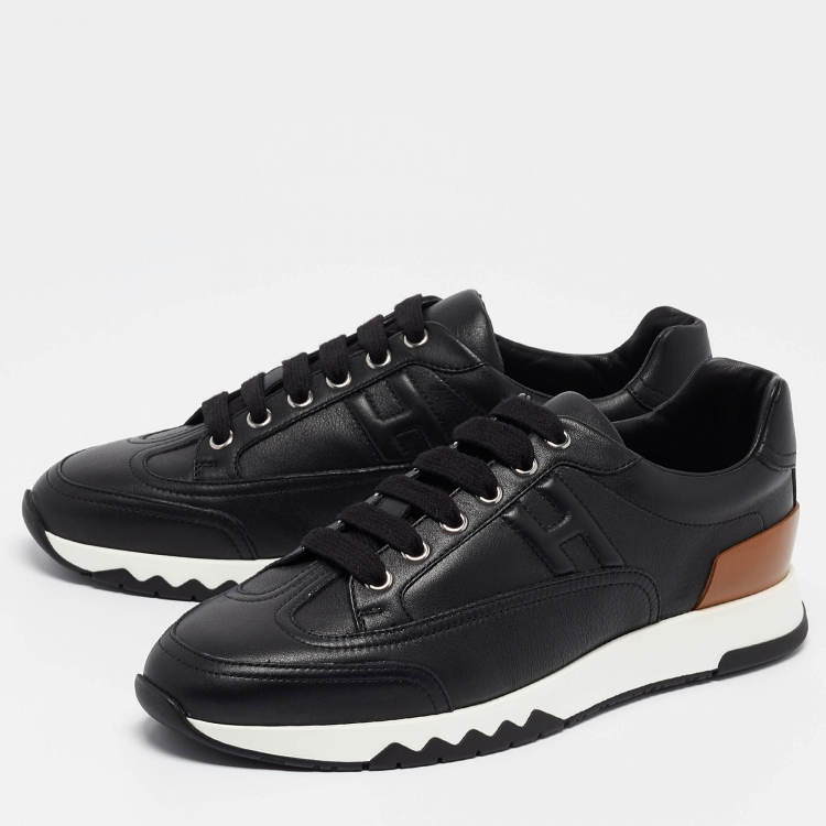 Pre Owned Hermès Black/Brown Leather Trail Sneakers Size 38