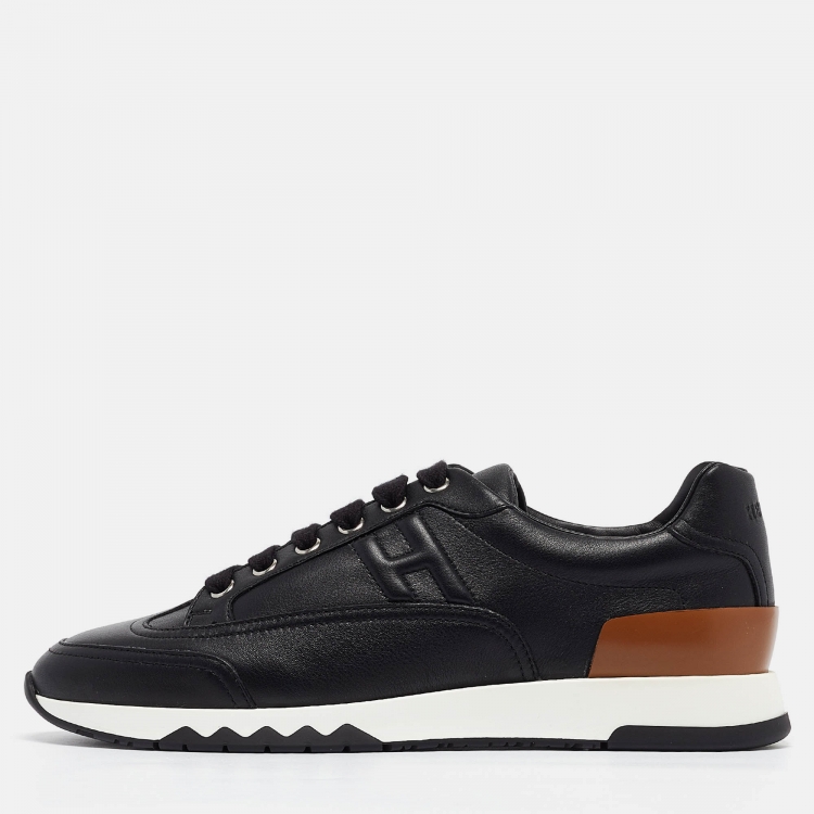 Pre Owned Hermès Black/Brown Leather Trail Sneakers Size 38