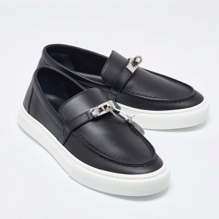 Pre Owned Hermes Black Leather Game Sneakers Size 37