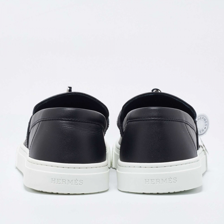 Pre Owned Hermes Black Leather Game Sneakers Size 37