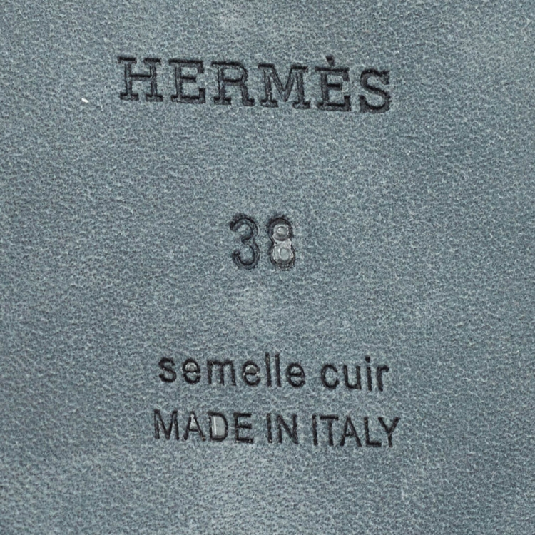 Pre Owned Hermes Black Leather Villa Flat Slides Size 38 