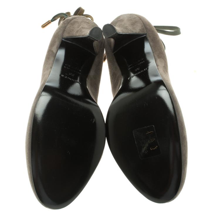 Pre Owned Hermes Grey Suede Bow Detail Round Toe Pumps Size 39