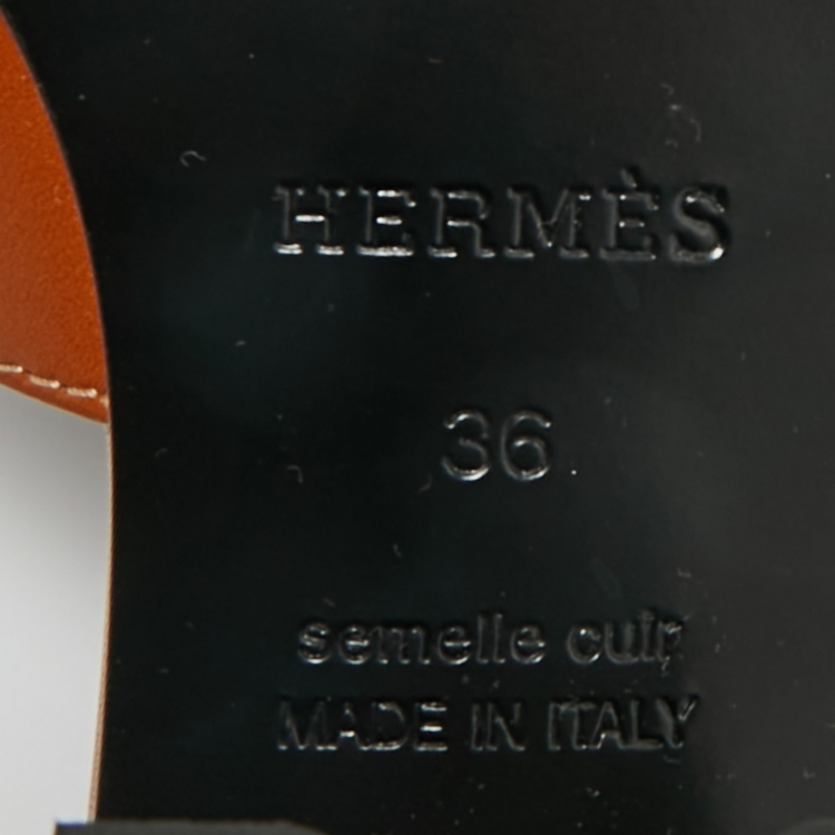 Pre Owned Hermès Brown Leather Helia Slide Sandals Size 36