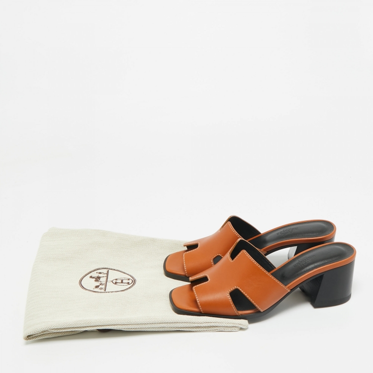 Pre Owned Hermès Brown Leather Helia Slide Sandals Size 36