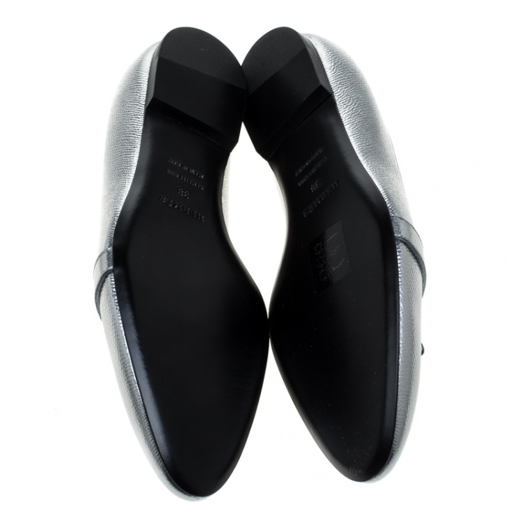 Pre Owned Hermes Metallic Silver Leather Pegase Mini Kelly Buckle Ballet Flats Size 38