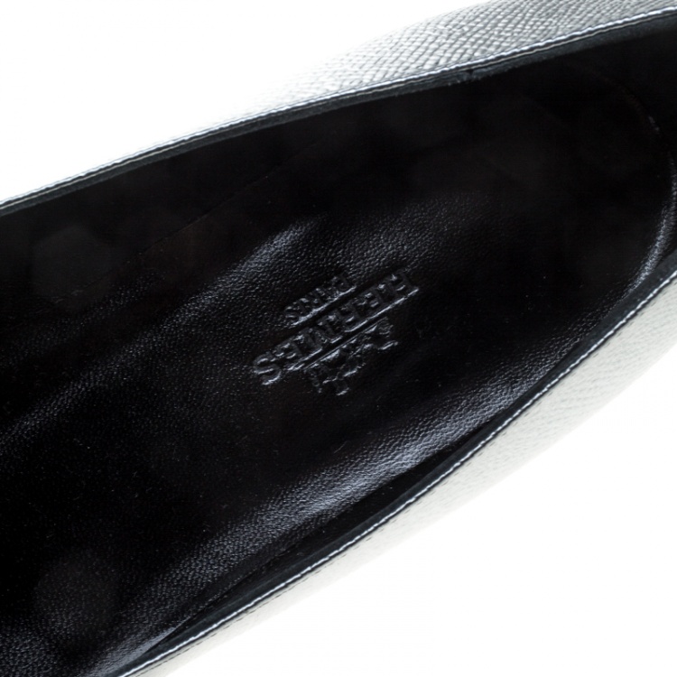 Pre Owned Hermes Metallic Silver Leather Pegase Mini Kelly Buckle Ballet Flats Size 38