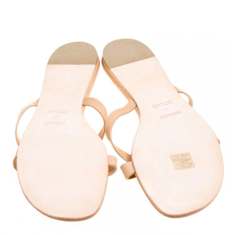 Pre Owned Hermes Beige Leather Corfu Thong Sandals Size 41