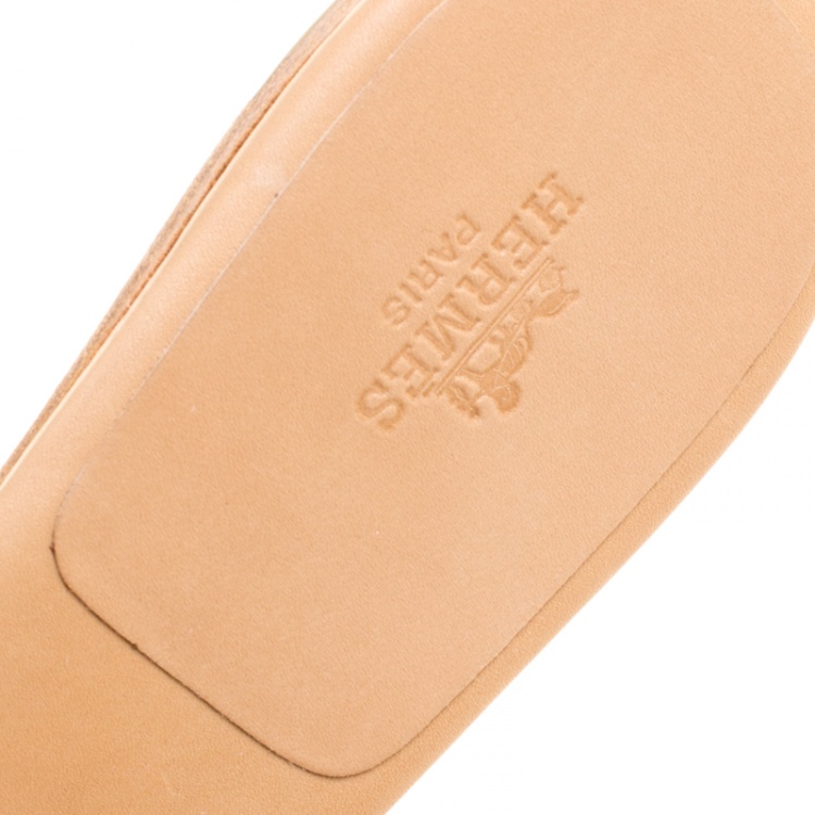 Pre Owned Hermes Beige Leather Corfu Thong Sandals Size 41