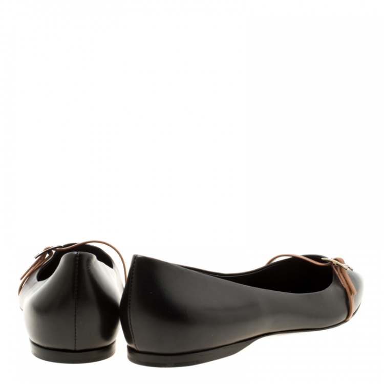 مملوكة مسبقًا Hermes Black Leather Laura Pointed Toe Ballet Flats Size 40